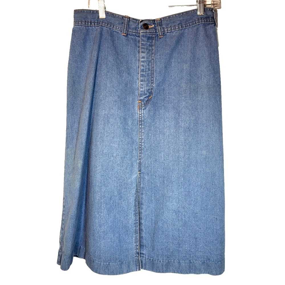 Sparrow Blue Jean Denim Cotton Midi Skirt Slits‎ Pockets Size 78/US 10